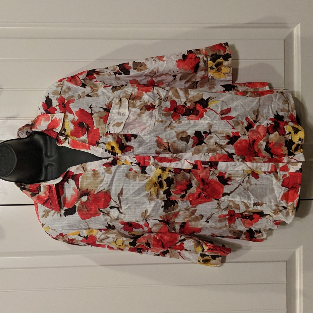 Karen Scott long sleeve blouse floral multicolored large